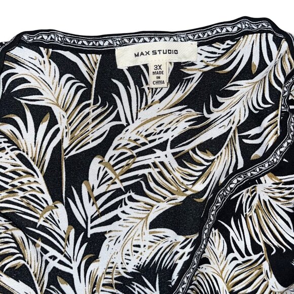 Max Studio Womens 3X Black & White Leaf Print Top Blouse - Picture 1 of 12